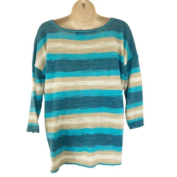 Lucky Brand Stacey Turquoise Tan Space Dye Sweater - Picture 4 of 8